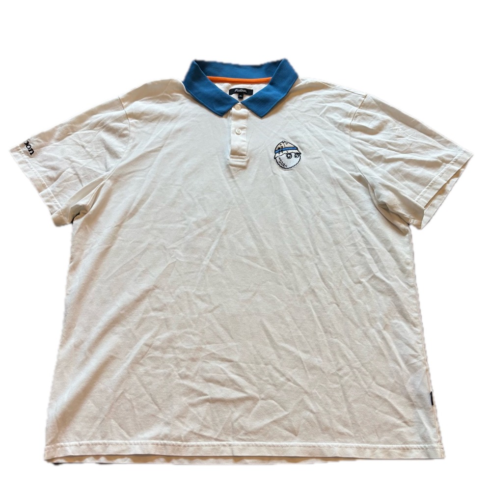 Malbon Golf Buckets Embroidered Pique Polo Shirt White Blue Mens XL